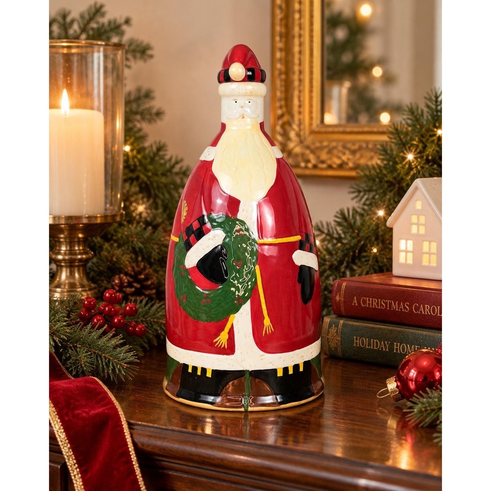 Debbie Mumm Sakura Magic of Santa Ceramic Cruet Decanter Bottle Cork Stopper 10"